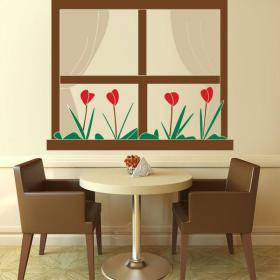 Fenêtre de vinyle décoratif avec des fleurs