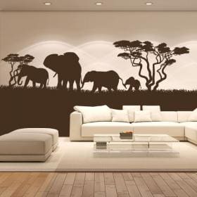 &Eacute;l&eacute;phants africains vinyle d&eacute;coratif