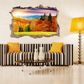 Mur 3D vinyle cass&eacute; des arbres en automne