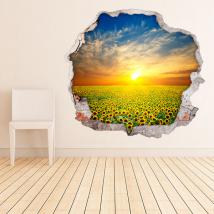 Tournesols 3D vinyle dans un champ