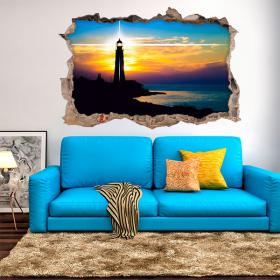 Coucher du soleil de vinyle au phare 3D