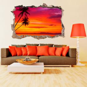 Palmiers 3D de vinyle sur la plage