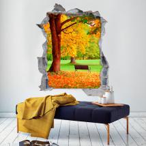 Vinyle banc et arbre 3D automne