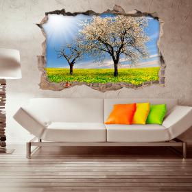 Arbres 3D de vinyle et fleurs jaunes