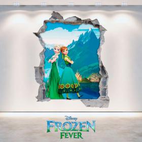 Mur de trou de vinyle 3D Disney Frozen Elsa & Anna