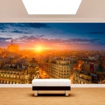 Photo mur murales Madrid Gran Via coucher de soleil