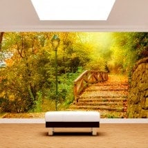 Pont mur murales et arbres automne