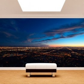 Photo mur murales ville jusqu’au coucher du soleil