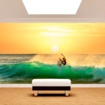 Fotomural surf au coucher du soleil