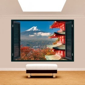 Fenêtre 3D murs Mont Fuji