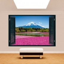 Windows 3D jardin fleurs Roses Mont Fuji
