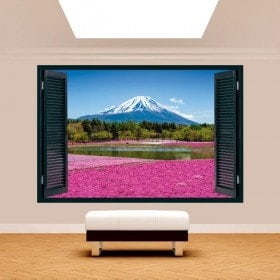Windows 3D jardin fleurs Roses Mont Fuji