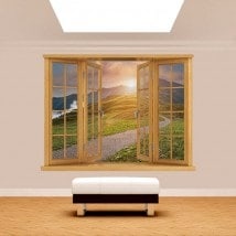 Coucher du soleil de montagne 3D fenêtre French 5145