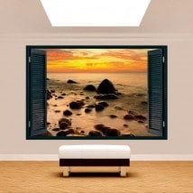 Fenêtre 3D coucher de soleil dans la mer Baltique