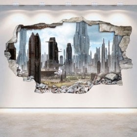 Rotin mur vinyles 3D ville de la future Scifi