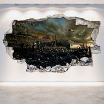 Rotin mur vinyles ville 3D science fiction