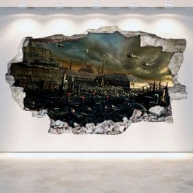Rotin mur vinyles ville 3D science fiction
