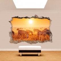 Vinyl mural cassés zèbres 3D Afrique