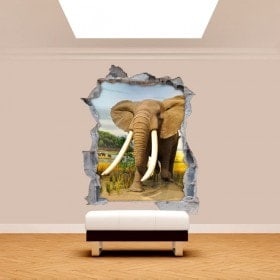 Vinyl mural cassé éléphant 3D Afrique