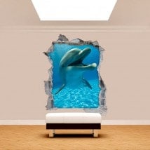 Vinyl mural rotatif de dauphins 3D