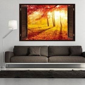 Fenêtre de l’arbre 3D rouge feuilles automne