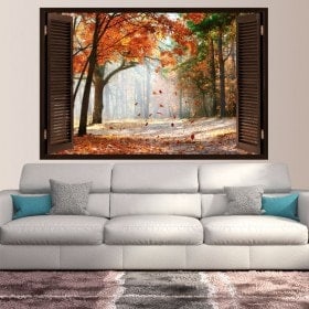 Fenêtre d’automne route arbres 3D