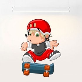 Enfants enfant de vinyle et skateboard