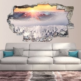 Vinyl 3D coucher de soleil des montagnes enneigées