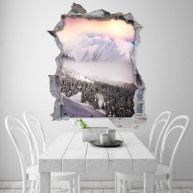 Coucher de soleil vinyle 3D montagnes neige