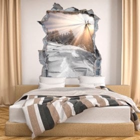Mur de vinyle cassé montagnes neigeuses