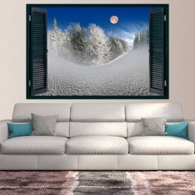 Lune de fenêtres de vinyle dans les montagnes enneigées
