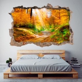Automne d’arbres 3D route vinyle