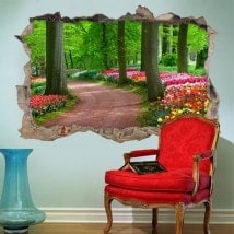 Tracé 3D vinyle entre arbres et fleurs