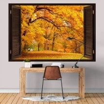 Windows en automne arbres 3D vinyle