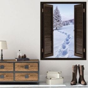 Windows dans les montagnes enneig&eacute;es 3D de vinyle