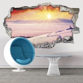 Vinyle d&eacute;coratifs 3D coucher de soleil des montagnes enneig&eacute;es