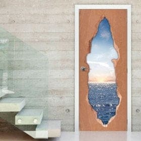 Coucher de soleil sur vinyle portes 3D mer