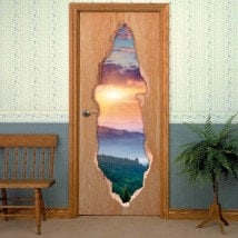 Coucher du soleil de portes en montagnes 3D pour vinyles