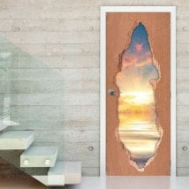 Portes 3D vinyle soleil couchant sur la mer