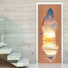 Portes 3D vinyle soleil couchant sur la mer