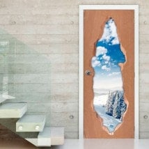 Vinyle de porte 3D montagnes neigeuses