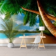 Peintures murales photo palmiers sur la plage