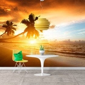 Photo mur murales sunset palmiers sur la plage