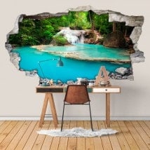 Décoratif vinyl 3D chutes d’eau dans la forêt