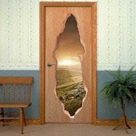 Coucher de soleil en vinyle portes 3D montagnes