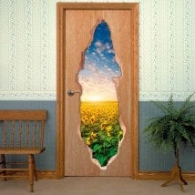 Vinyle portes tournesols 3D coucher de soleil