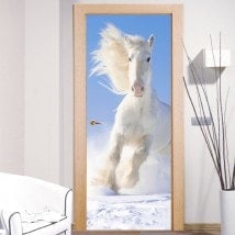 Décoratif vinyl portes cheval blanc neige