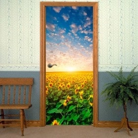 Tournesols de portes pour le coucher du soleil en vinyle