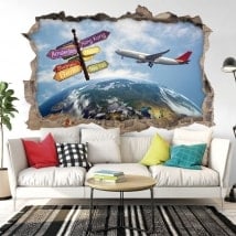 Stickers muraux 3d voyage autour du monde