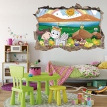 Autocollants pour enfants 3D girl and unicorn